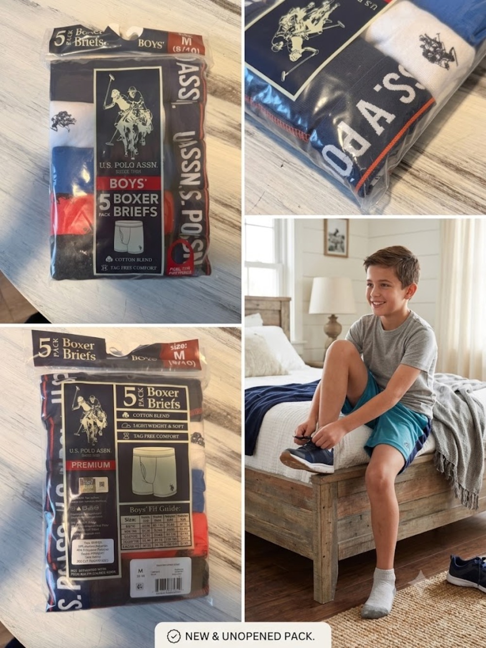 U.S. Polo Assn. Boys' 5-Pack Boxer Briefs – Size Medium (8/10) – New & Unopened